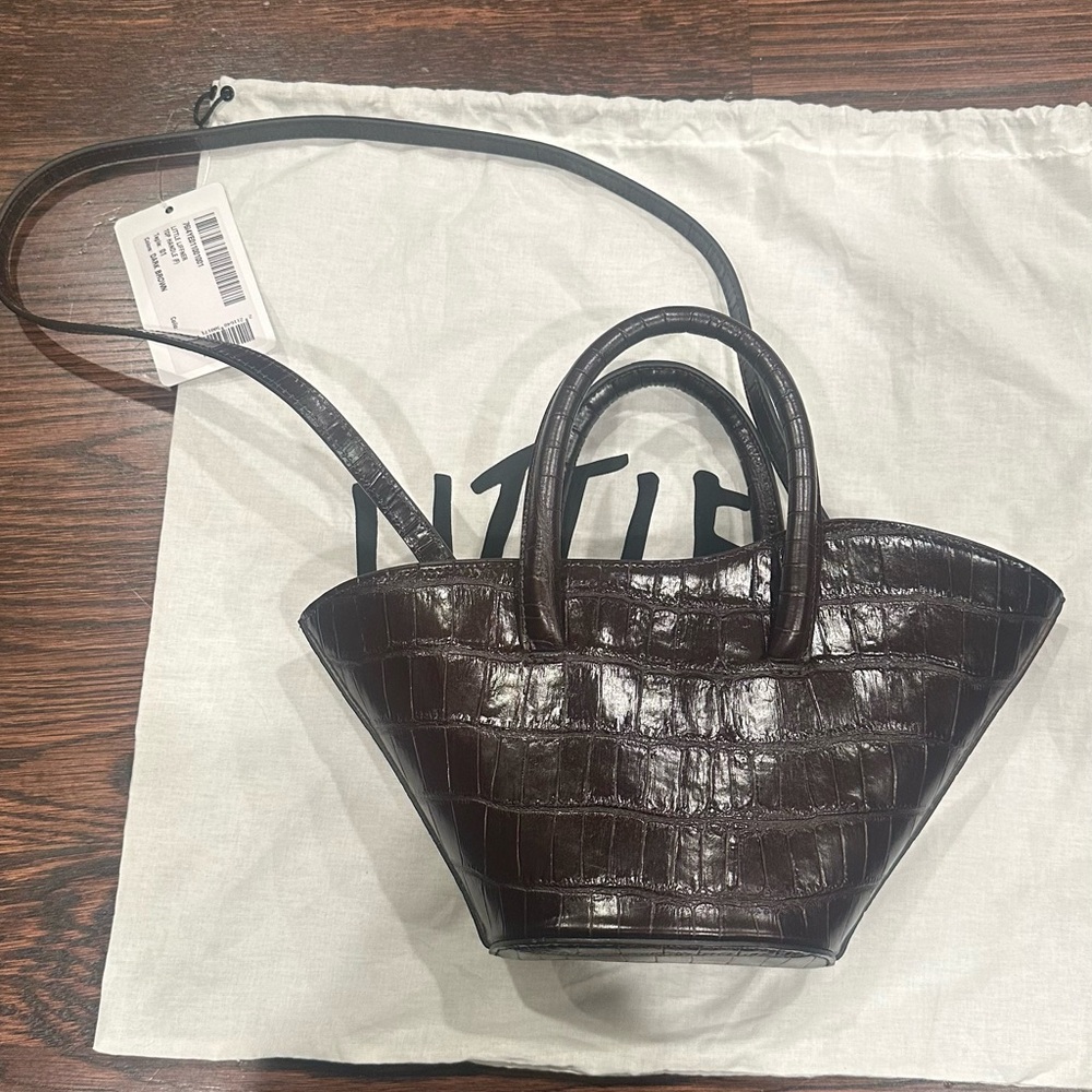LITTLE LIFFNER micro dark brown embossed tulip bag